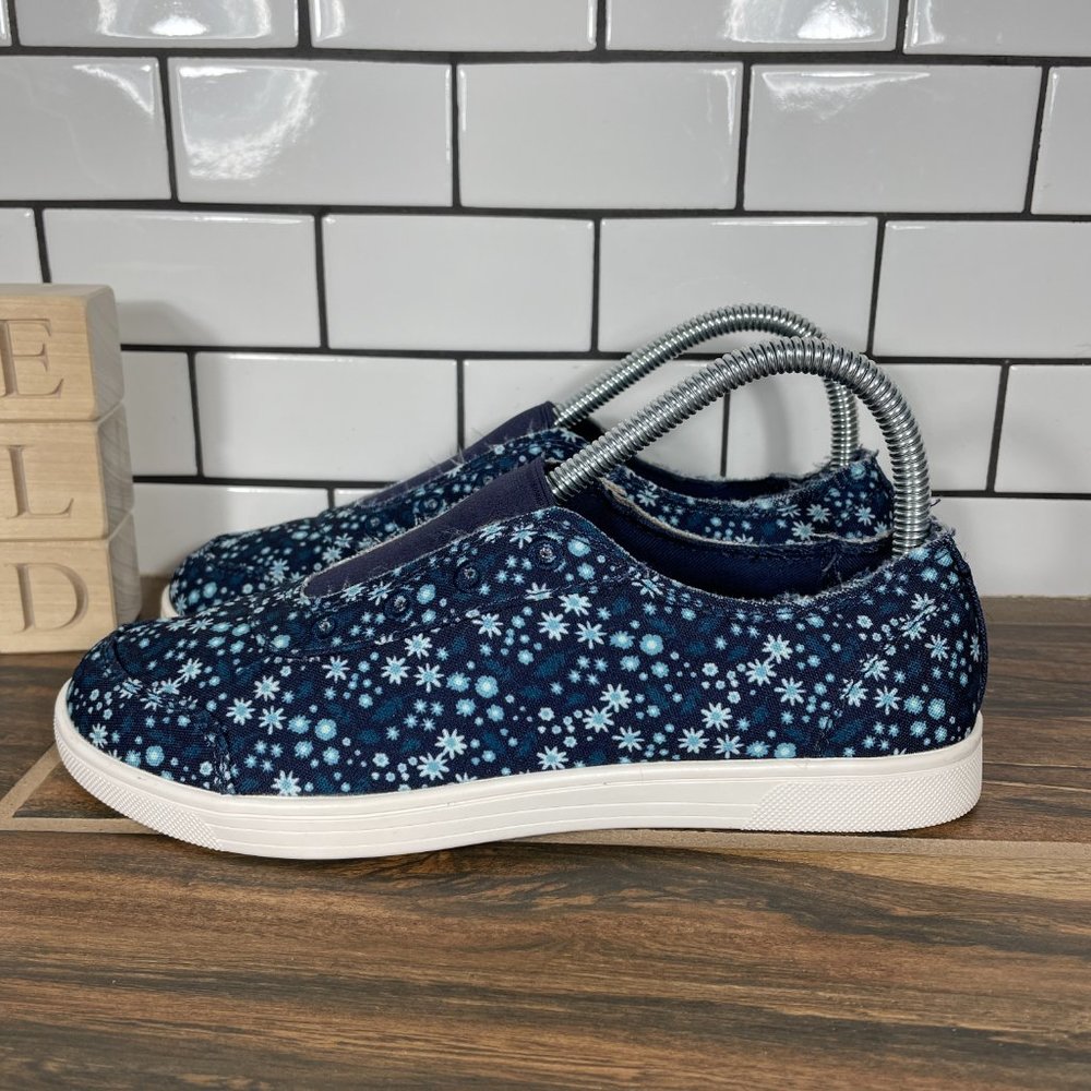 Spenco Santa Maria Floral Womens Sz 6.5 Shoes Navy Slip On Casual Sneakers